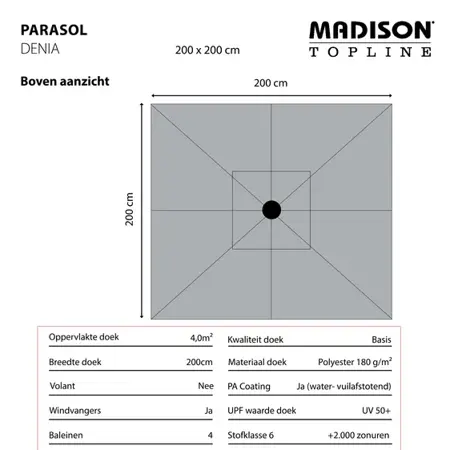 Madison Parasol Denia push-up Taupe 200x200cm voorkant