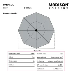 Madison Parasol Elba push-up Grijs 300cm bovenaanzicht