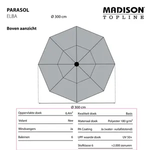 Madison Parasol Elba push-up Sage Groen 300cm bovenaanzicht