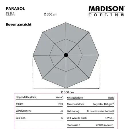 Madison Parasol Elba push-up Taupe 300cm bovenaanzicht