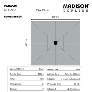 Madison Parasol Moraira push-up Saffier Blauw 230x230cm bovenkant