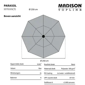 Madison Parasol Mykanos push-up Taupe 250cm bovenaanzicht