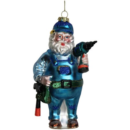 Ornament Bouwvakker glas blauw 14cm - afbeelding 1