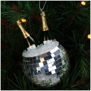 Ornament Champagne Bottles Glass Multi 11.4cm - afbeelding 3