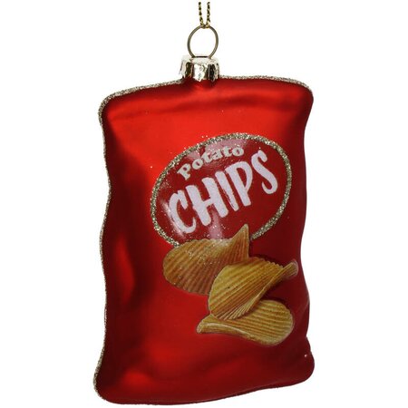 Ornament Chips zak rood 5x3x10cm - afbeelding 1