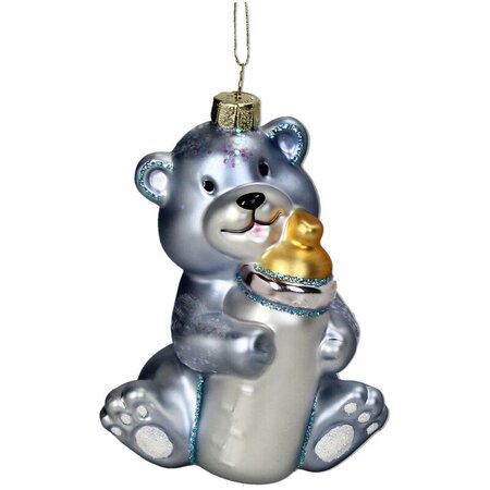 Ornament Geboorte teddy glas blauw 11.4cm - afbeelding 1