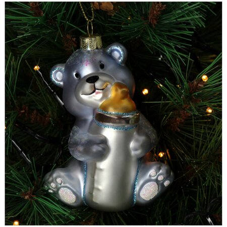 Ornament Geboorte teddy glas blauw 11.4cm - afbeelding 2