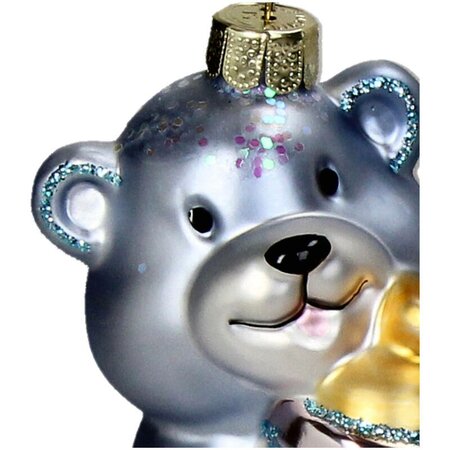 Ornament Geboorte teddy glas blauw 11.4cm - afbeelding 3