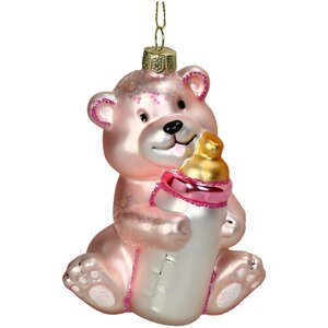 Ornament Geboorte teddy glas roze 11.4cm - afbeelding 2