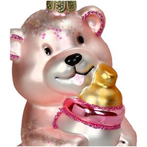 Ornament Geboorte teddy glas roze 11.4cm - afbeelding 2