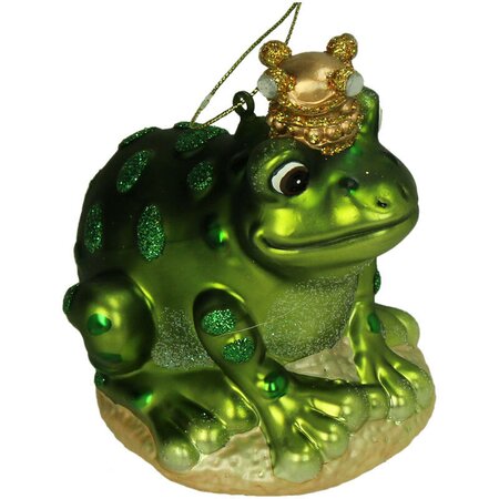 Ornament Kerstoetel met kroon glas groen 10.2cm - afbeelding 1