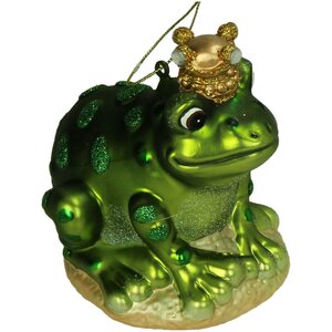Ornament Kerstoetel met kroon glas groen 10.2cm - afbeelding 1