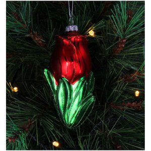 Ornament Tulp glas rood 10cm - afbeelding 2