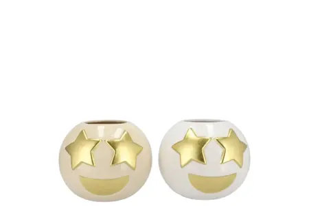 Smiley pot 11X9cm - wit of beige - afbeelding 1