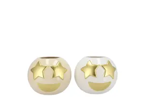 Smiley pot 11X9cm - wit of beige - afbeelding 1