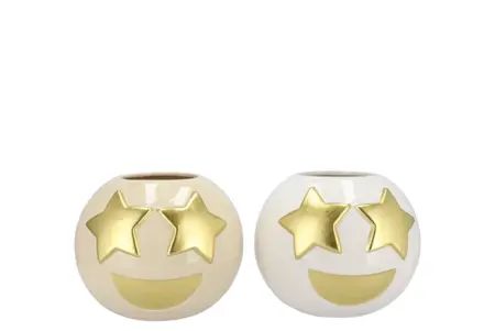 Smiley pot 15X12cm - wit of beige - afbeelding 1