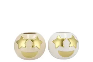Smiley pot 15X12cm - wit of beige - afbeelding 1