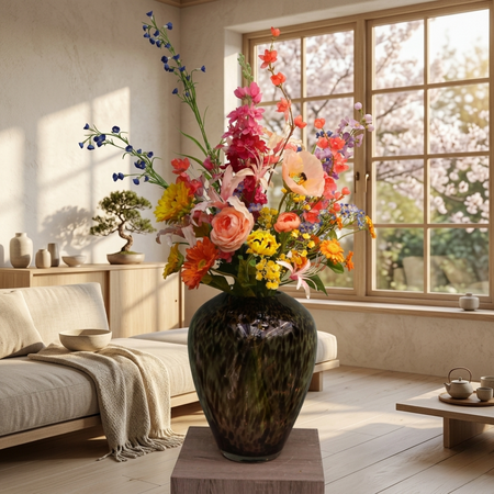 Zijden Boeket Bont Gekleurd Sfeerbeeld