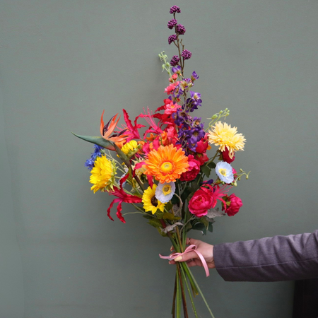 Zijden Kunstboeket Fel Bont Gekleurd