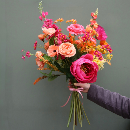 Zijden Boeket Roze Geel Oranje los