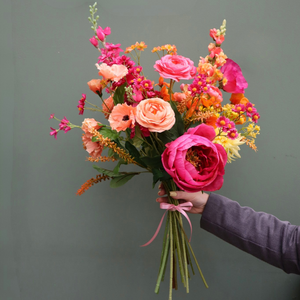 Zijden Boeket Roze Geel Oranje los